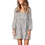 Arrive Women Causal Dresses Ruffle V-Neck Long Sleeve Loose Tunic Mini Dress