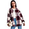 Autumn and Office Ladies Coat Loose Lapel Long-Sleeved Thick Casual Plaid Shirt Jacket Women