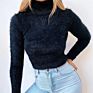 Autumn White Outfits Turtleneck Ladies Black Crop Top Women Long Sleeve Sweater