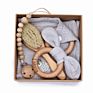 Baby Blanket Knitted Newborn Muslin Cotton Bib Bunny Ear Crochet Rattle Toy Bath Brush Sets Ring Baby Teether