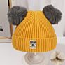 Baby Double Layer Velvet Warm Cute Unisex Knitted Beanie with 2 Pom Pom