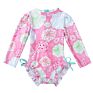 Baby Girls Back Zipper One Piece Swimsuit Kids Rash Guard Long Sleeves Ruffled Swimwear Bathing Suit for Infant 0-24 Months