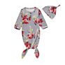 Baby Girls Floral Print Soft and Cute Design Knot Gown Romper with Hat Sleeping Bag Clothes Baby Gown