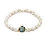 Baroque Freshwater Pearl Beads Cz Evil Eyes Charm Bracelet Gold Plating Full Zirconia Hand Eyes Pearl Bracelet