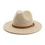 Beige Wool Fedora Hat with Belt Panama Jazz Cap Men Women Autumn Wide Brim Hats
