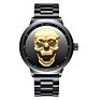 Biden 0063 1 Punk 3D Skull Personality Retro Mens Black Watches Waterproof Stainless Steel Quartz Watch Unique