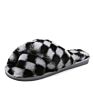 Big Size Plaid Comfortable Cross Small Rabbit Fur Warm Slippers Slides for Women