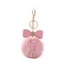 Bm1110 Purple Bow Rhinestone Pom Pom Keychain Fluffy Ball Key Chain Faux Fur Ball Keyrings for Girls Women