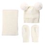 Boys Girls Kids Toddles Baby Knitted Beanie 3Pcs Hats Gloves Scarfs with Faux Fur Pom Pom