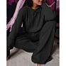 C1 Ladies Autumn 2Pcs Ribbed Sweaters Crop Top Pants Suits Loose Cozy Casual Women Lounge Wear Sets