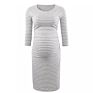 Casual O-Neck Striped Plain Maternity Dress for Pregnant Women in Spring And