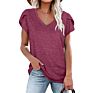 Casual Women's V-Neck Short-Sleeved Plain T-Shirt Ladies Top