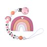 Chewable Rainbow Teether Toy and Silicone Letter Rainbow Dummy Nipple Holder Chain Baby Teething Set