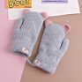 Children Hanging Neck Mittens Gloves Warm Thick Kid Cut Cartoon Bear Full Finger Knitting Gloves