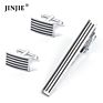 Chinese Rectangle Gold Plated Black Stripe Cuff Links and Tie Clip Set