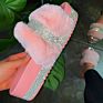 Chunky Platform Fur Slide Slippers for Women with Bling Thick Bottom Female Stylish Footwear Slippers