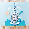 Clock Watch Anchor Wooden Style Ship Wheel Clock Wall Wood Quartz Color Mediterranean Beach Sea Nautical Rudder White and Blue