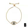 Copper 18K Gold Plated Adjustable Slider Charm Cz Blue Turkey Zirconia Eye Bracelet