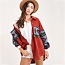 Corduroy Stitch Geometric Print Pocket Long Sleeve Jacket Womens Jacket Coat