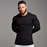 Cotton Men Muscle Knitted Plain Dyed O Neck Long Sleeve Sport Gym Fitness Running Men's T-Shirts