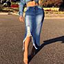 Denim Mid-Length Skirt with Split Hips