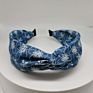 Designer White Floral Print on Blue Background Fabric Bow Hair Band Hair Accessories for Women