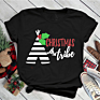 Digital Printed Tshirts Merry Christmas Clothes Black Cotton Graphic Women T Shirt