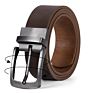 Double Sides Pu Leather Reversible Belt for Men Black and Brown Dress Belt Rotate Buckle Vintage Belt