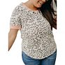 Dresses Women Lady Elegant Loose Casual T-Shirt Contrast Leopard Print Short Sleeve Contrast Leopard Print Short Sleeve