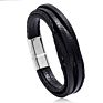 Easy Open Metal Knot Black Plain Leather Bracelet for Men