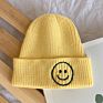 Ee282 Knit Beanies Kids Smile Face Knitted Beanie Hats Skull Cap Slouchy Cuffed Smile Printing Toddler Warm Beanie Caps