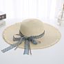 Elegant Ladies Straw Hat Lace Bow Hat with Large Brim Adjustable Holiday Outdoor Beach Straw Hat with Fur-Brim