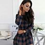 European and American Autumn Ladies Plaid Ruffle Dress Cotton Plaid Long Sleeve Stand Collar Loose Skirt