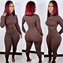 Fall Half High Neck Long Sleeve and Leggings Two Piece Pants Set Women Solid Color Big Pit Strip Jogging Tracksuit Lounge Wear