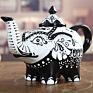 Fancy Animal Coffee Pot Hand-Painted Black and White Ceramic Tea Pot with Elephant Shape