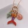 Fancy Beauty Girls Children Enamel Cartoon Necklaces Cute Ombre Color Shell Starfish Mermaid Tail Pendent Necklaces for Kids