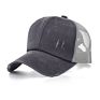 Female Cotton Mesh Sports Baseball Trucker Cap Distressed Washed Denim Cross Ponytail Hat