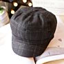 Fitted Navy Baker Boy Hats Flat Brim Checked Berets Hat for Women