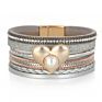 Five Colors Bohemian Multi Layer Rhinestone Pearl Leather Wrap Bracelet Handmade Braided Pu Wide Love Heart Magnetic Bracelet