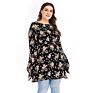 Floral Maxi O-Neck Printed Casual Women Tops