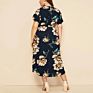 Floral Print Dress round Neck Short Sleeve Dress Ladies Dresses Women Casual
