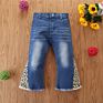 Girl Bell Bottom Leopard Denim Pants Kids Flared Trousers Long Pant All Season