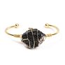Gold Copper Wire Wrapped Open Cuff Bangle Handmade Women Natural Stone Bangle