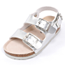 Gold Silver Color Shiny Thick Pu Children Kids Girls Buckle Straps Sandals with Bio Cork Sole Foot-Bed