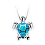 Guaranteed Blue and White Opal Inlaid Turtle Hanging Pendant Necklace for Women