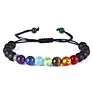 Handmade Men Women Vintage Lava Natural Stone Black Beads Adjustable Strech 8Mm 7 Chakra Bracelet for Girls