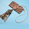 Handmade Wooden Disc Bead Beaded Pendant Women's Necklace Pearl Crystal Leopard Fabric Tassel Long Wool Chain