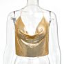 High Street Metal Sequin Halter Neck Backless Crop Tops Women