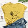 Just Breathe 100% Cotton T-Shirt Vintage Women Anxiety Graphic Tshirt