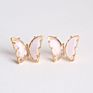 Korean Jewelry Color Transparent Glass Butterfly Earrings Needle Crystal Butterfly Stud Earrings
